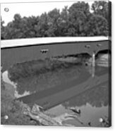 Reflections Of The West Union Covered Bridge Black And White Acrylic Print