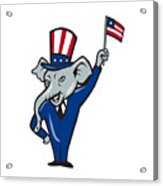 Republican Mascot Elephant Waving Us Flag Cartoon Acrylic Print