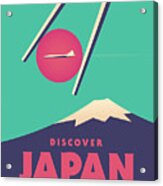 Retro Japan Mt Fuji Tourism - Green Acrylic Print