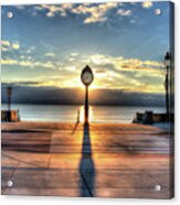 Revere Beach Clock At Sunrise Long Shadow Revere Ma Acrylic Print