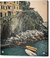 Riomaggiore Cinque Terre Italy Morning Vintage Acrylic Print