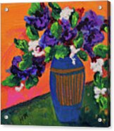 Romantic Purple Flowers In Blue Vase Acrylic Print