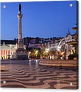 Rossio Square By Night In Lisbon Acrylic Print
