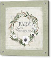Rustic Farm Sweet Farmhouse Shiplap Wood Boho Eucalyptus Wreath N Anemone Floral Acrylic Print