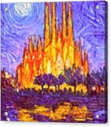 Sagrada Familia In Moon Light Modern Impressionism Impasto Knife Oil Painting By Ana Maria Edulescu Acrylic Print