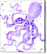 Sand 'n Sea - Purple Octopus W Water Splatters Acrylic On Canvas Acrylic Print
