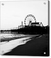Santa Monica Pier Black And White Panoramic Photo Acrylic Print