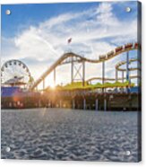 Santa Monica Pier Roller Coaster On Top Acrylic Print