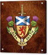 Scotland Forever - Alba Gu Brath - Symbols Of Scotland Over Brown Leather Acrylic Print