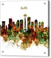 Seattle Watercolor Skyline Poster Acrylic Print
