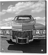 Seventies Superstar - '71 Cadillac In Black And White Acrylic Print