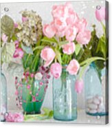 Shabby Chic Cottage Ball Jars And Tulips Floral Photography - Mason Ball Jars Floral Photography Acrylic Print