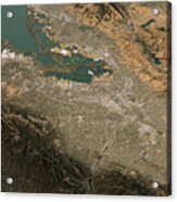 Silicon Valley Topographic Map 3d Landscape View Natural Color Acrylic Print