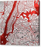 Silver Cities - Silver City Map New York On Red Acrylic Print