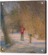 Skier On Pond Edge Trail At Borderland Acrylic Print