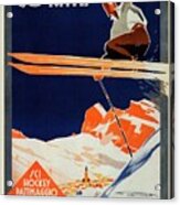 Skiing On The Alps In Cortina - Ice Hockey Tournament - Vintage Advertising Poster Acrylic Print