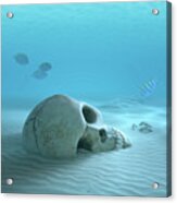 Skull On Sandy Ocean Bottom Acrylic Print