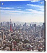 Skyline Of Tokyo, Japan With The Tokyo Tower, From Above Acrylic Print