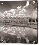 Snake River Reflection Grand Teton Monochromatic Acrylic Print