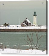 Snow At Scituate Lighthouse Acrylic Print