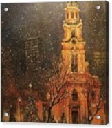 Snowfall In Cathedral Square - Milwaukee Acrylic Print