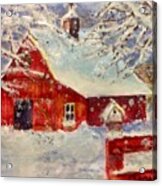 Snowflakes Falling At The Red Barn Acrylic Print