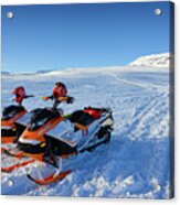 Snowmobiles In Iceland In Winter Acrylic Print