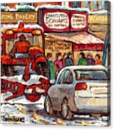 Snowplow Winter Scene Painting For Sale 80 Bus To Schwartz Deli C Spandau Richstone Warshaw Art Acrylic Print