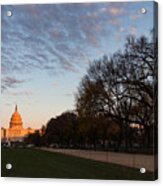 Soft Orange Glow - U S Capitol And The National Mall At Sunset Acrylic Print