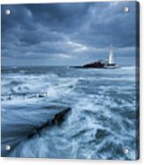 St Mary's Lighthouse And The Cold North Sea Acrylic Print