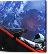 Starman In Tesla With Planet Earth Acrylic Print