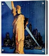 Statue Of Liberty At Night - New York City Vintage Poster Acrylic Print