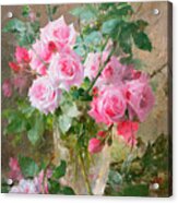 Still Life Of Roses In A Glass Vase Acrylic Print