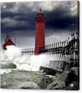 Storm At The Grand Haven Lighthouse Acrylic Print