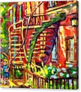 Summer Staircase Verdun Montreal To Plateau Mont Royal Canadian Cityscene 3 Girls Skipping C Spandau Acrylic Print