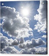 Sun And Clouds Above Dark Forest Acrylic Print