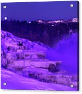 Sunrise And Moonset Over Minerva Springs Yellowstone National Park Acrylic Print