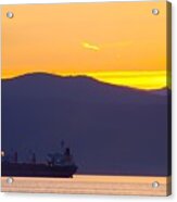 Sunset And Tanker Acrylic Print