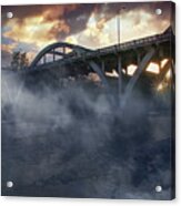 Sunset Fog At Caveman Bridge Acrylic Print
