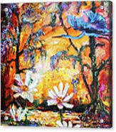 Sunset Heron Over Lotus Pond Acrylic Print