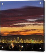 Sunset Sky Over Portland Oregon City Skyline Acrylic Print