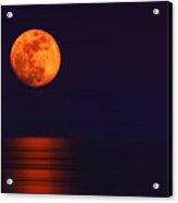 Super Moon Rising Over Water Acrylic Print