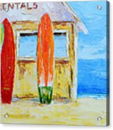 Surf Board Rental Shack At The Beach - Modern Impressionist Palette Knife Work Acrylic Print