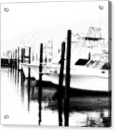 Surreal Fishing Boats In Outer Banks Marina Bw Acrylic Print