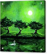 Swan In An Emerald Lake Acrylic Print