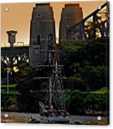 Tall Ship In Sydney Sunset Acrylic Print
