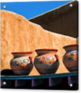 Taos Pottery On Roof Ledge Acrylic Print