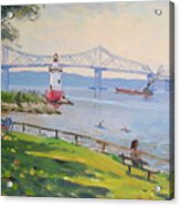 Tappan Zee Bridge And Light House Acrylic Print