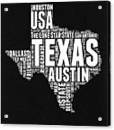 Texas Word Cloud Black And White Map Acrylic Print