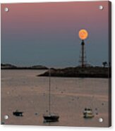 The 2016 Supermoon Balancing On The Marblehead Light Tower In Marblehead Ma Acrylic Print